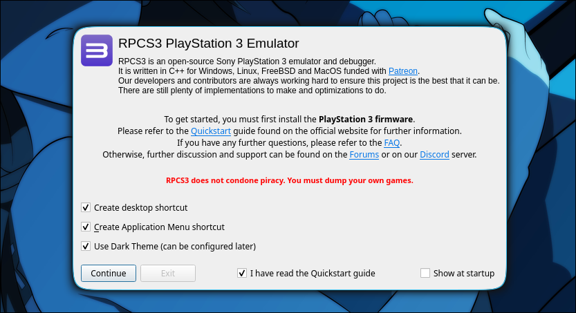 RPCS3 First Boot Settings